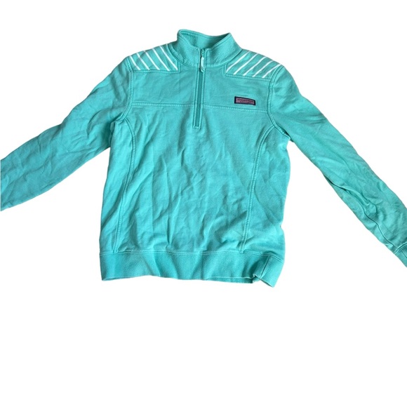 vineyard vines girls pull over, quarter zip. Teal with white accents. - Picture 2 of 4